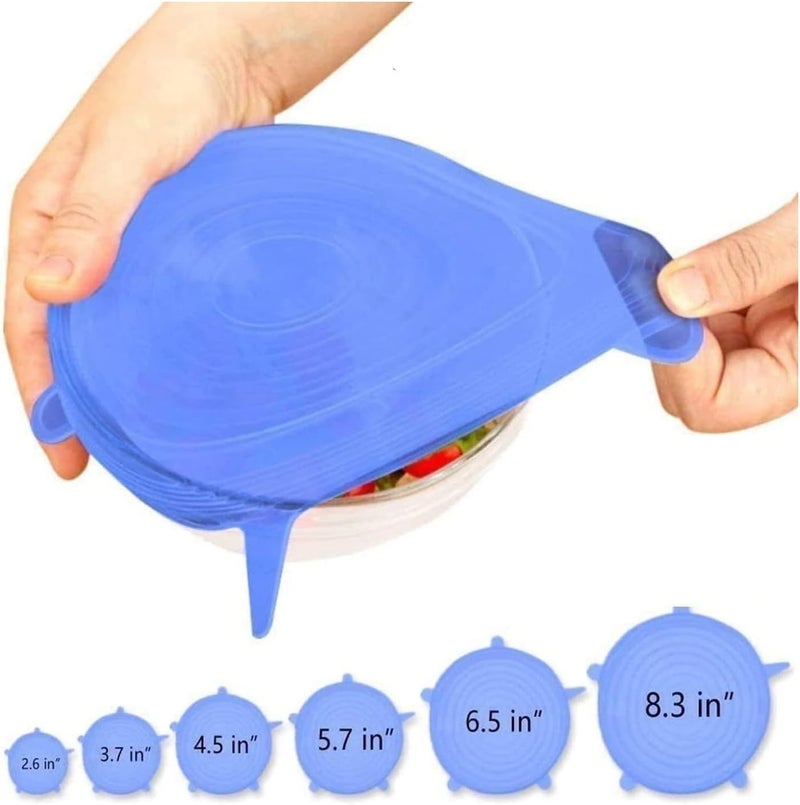 Home-Brand Home Brand Silicone Stretch Lids 6 Pack, Suction Lid Multi Size Reusable Durable Food Storage Covers For Bowls, Cups, Pots, Food Fresh Saver Cover(Blue) - Image 2